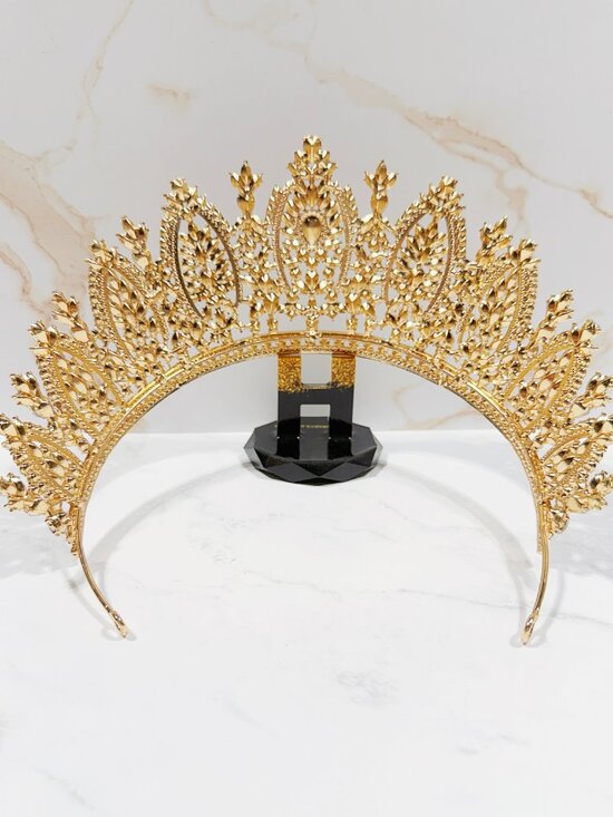 Gold Crystal Crown Tiara, Birthday Queen Crown, Quinceanera Crown, Prom Crown main image 4